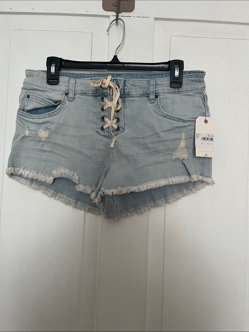 Billabong Light Blue Lace-Up Frayed Denim Shorts